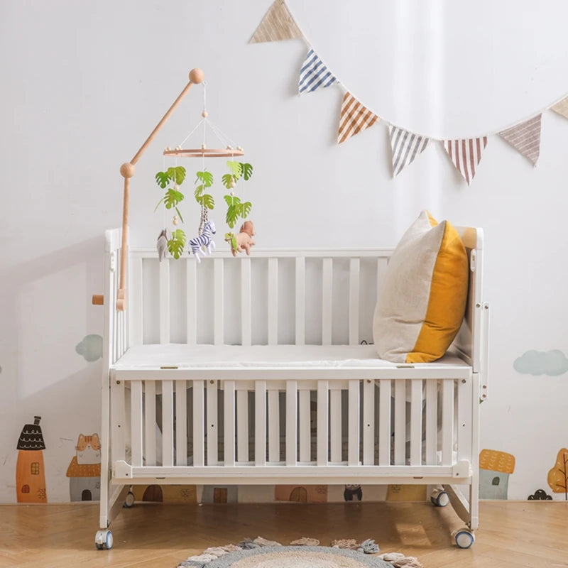 Baby Crib Mobile – Forest Animal Hanging Rattle Toy with Wooden Arm (0–12 Months)