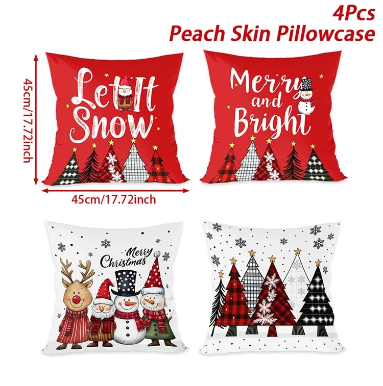 4PCS Merry Christmas Pillow Covers – Holiday Decor Set