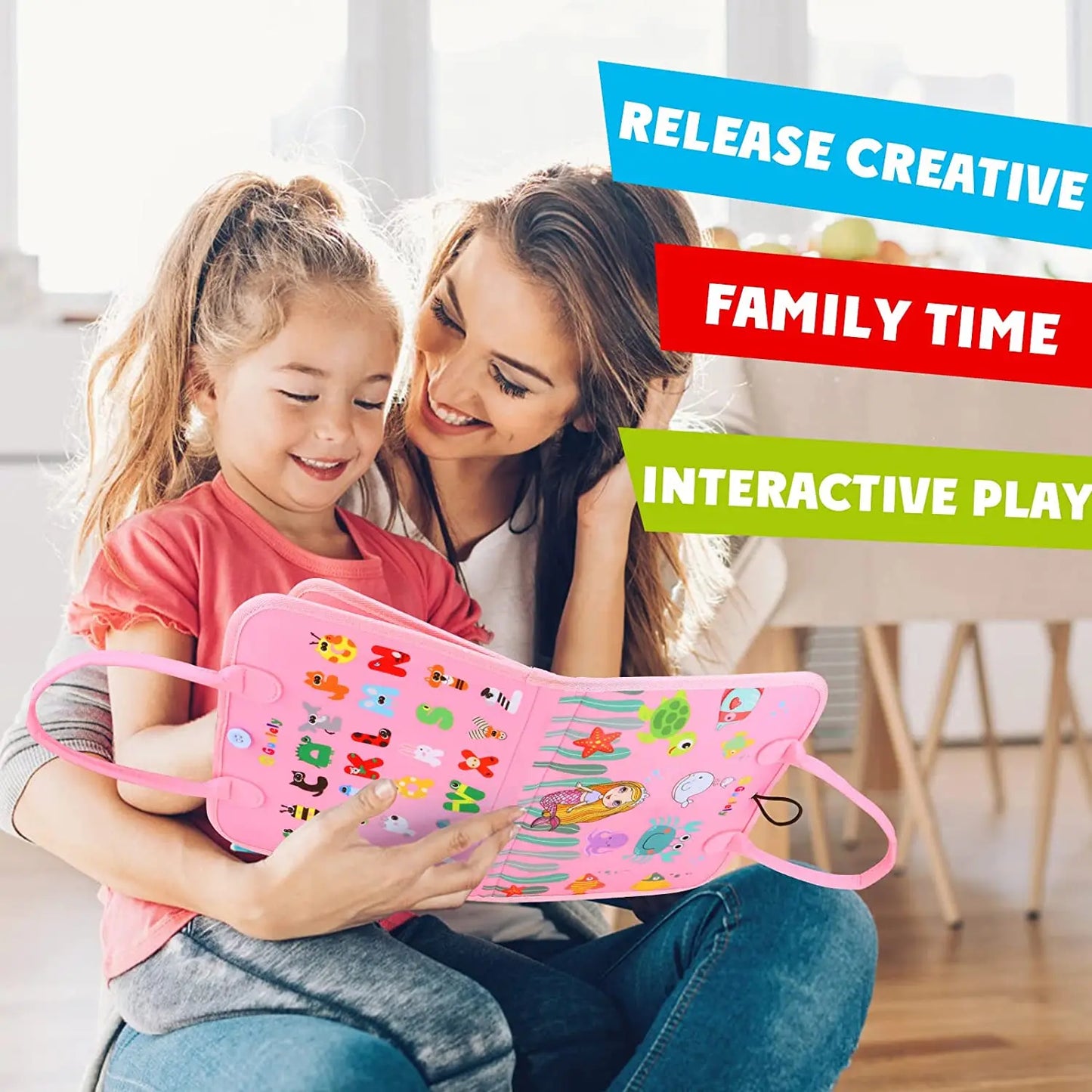 Montessori Toddler Busy Board – Sensory Learning Toy for Fine Motor Skills, Zippers, Buckles & Laces – Travel Toy for 1-4 Year Olds