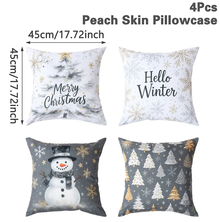 4PCS Merry Christmas Pillow Covers – Holiday Decor Set