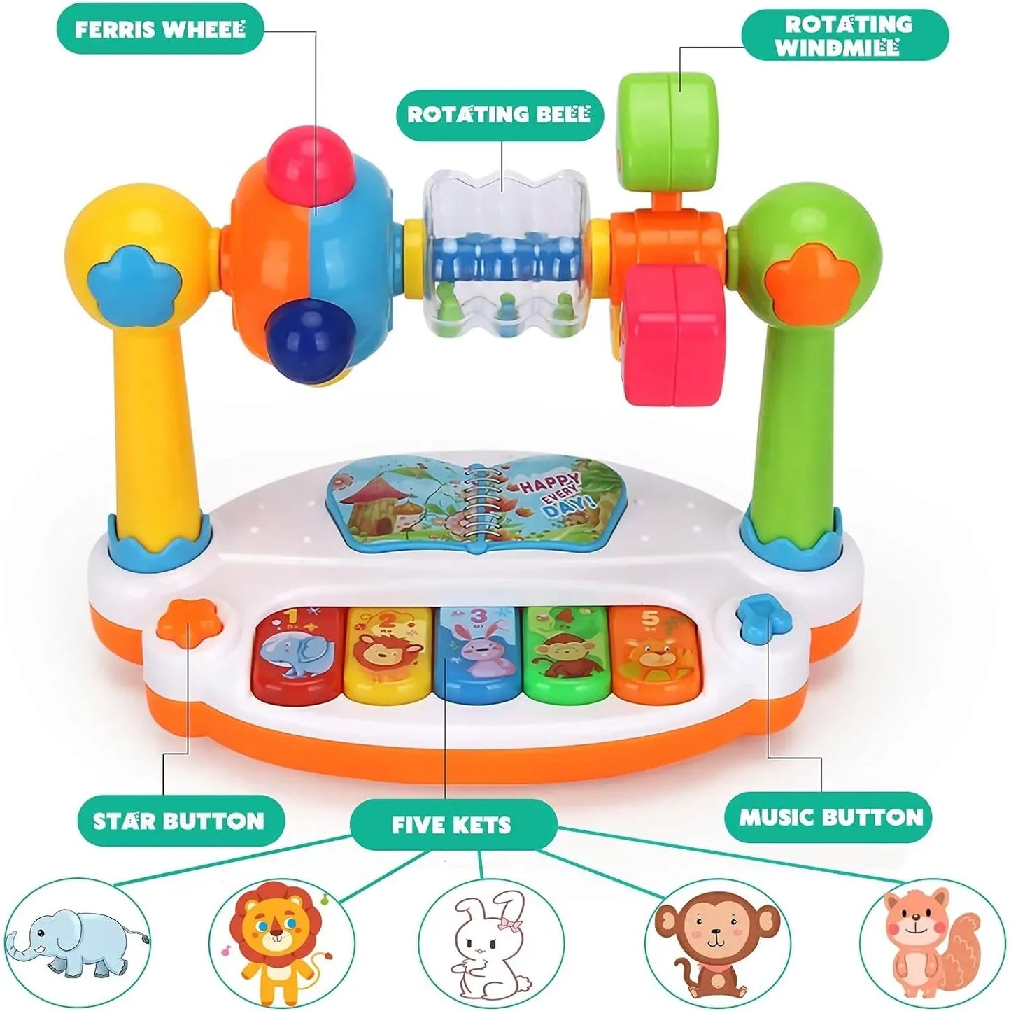 Toddler Musical Piano Toy – Rotating Keyboard with Lights and Sounds for Early Learning