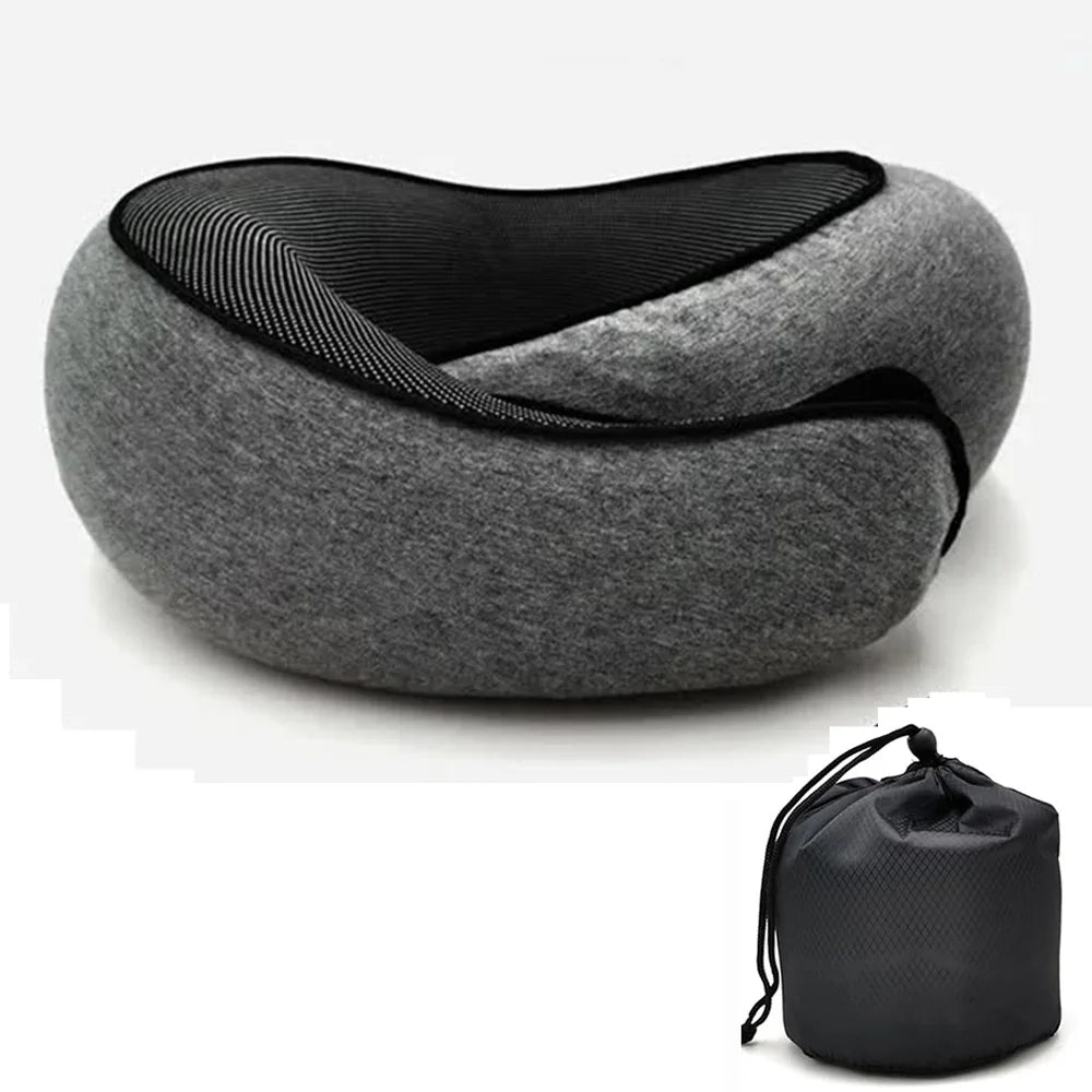 Memory Foam Travel Neck Pillow – U-Shaped Adjustable Snail Style for Airplane, Car & Office Nap Support