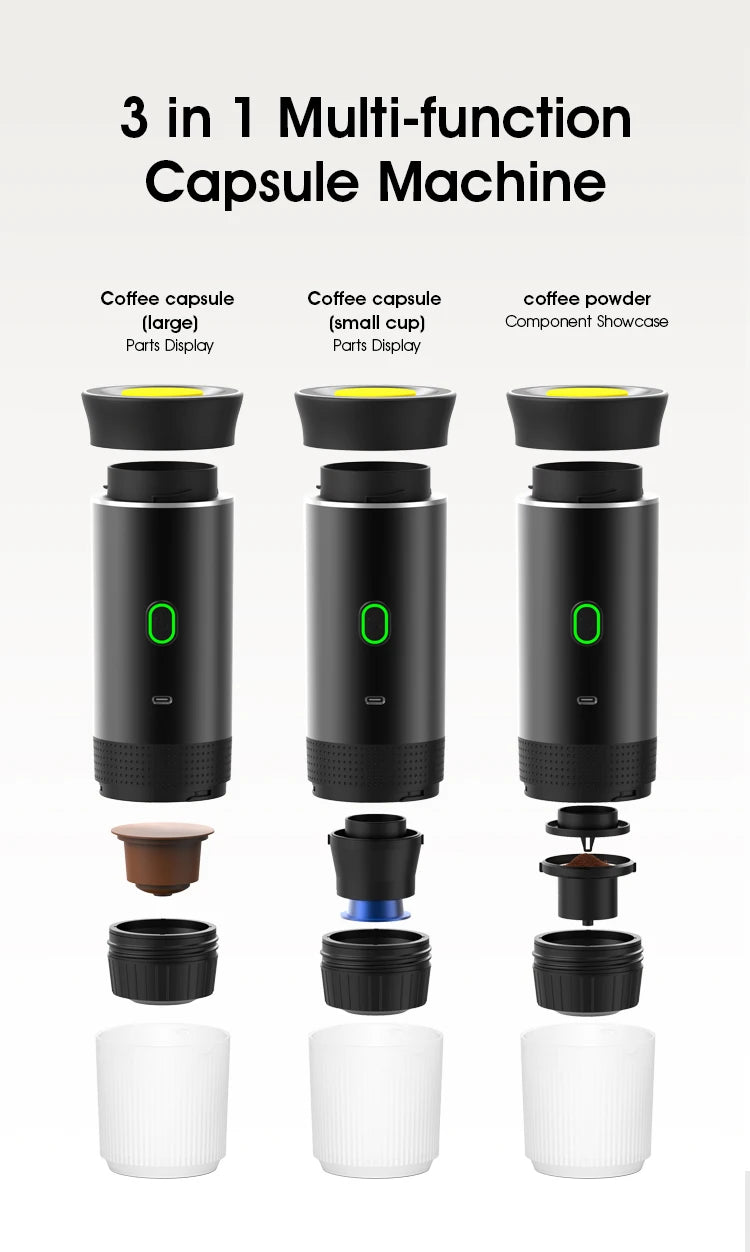 Portable Wireless Espresso Machine – 3-in-1 Travel Coffee Maker for Car, Camping & Home | Capsule & Ground Coffee Compatible