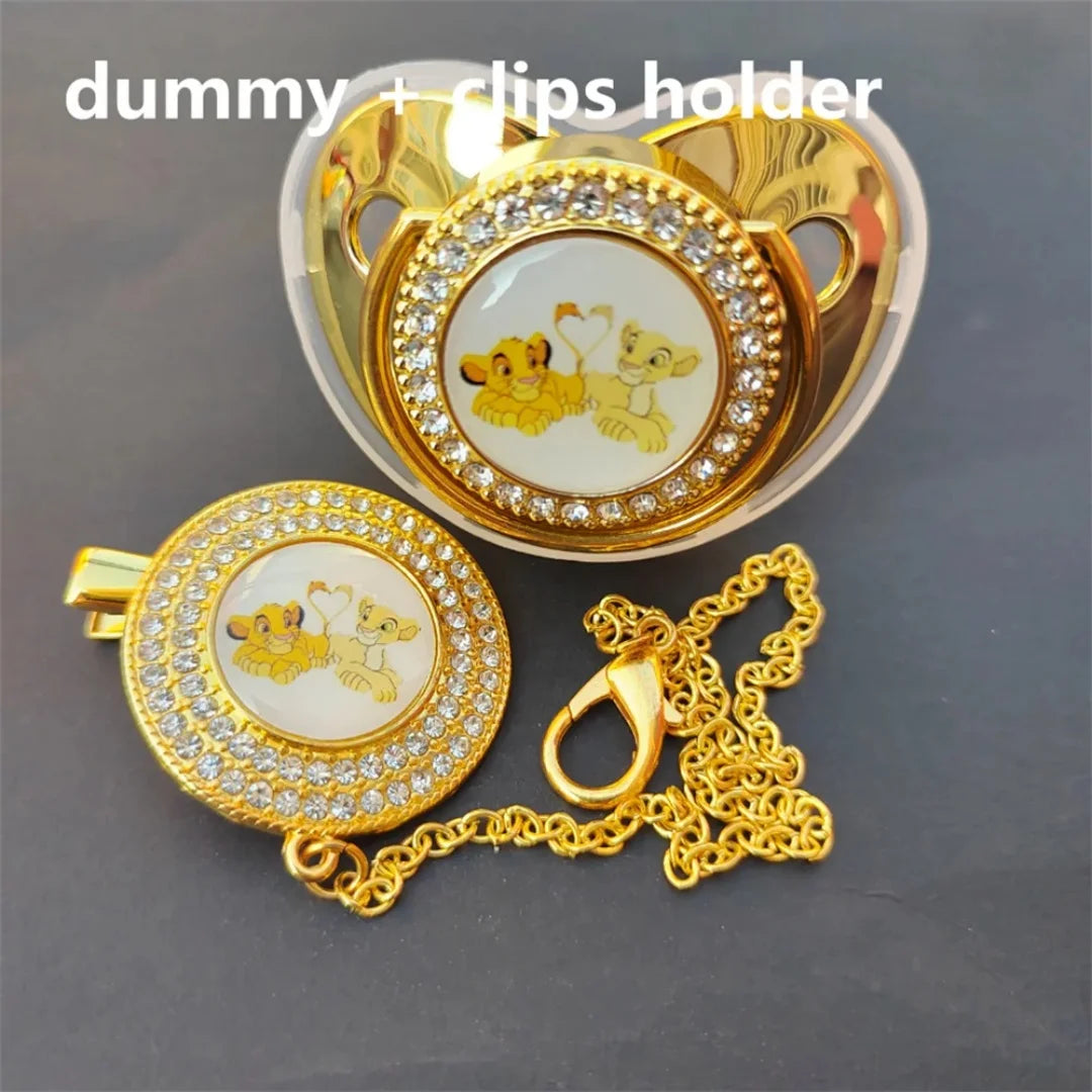 Disney Lion King Bling Pacifier Clip & Teether Set – Rhinestone Baby Soother with Cover (0–24 Months)