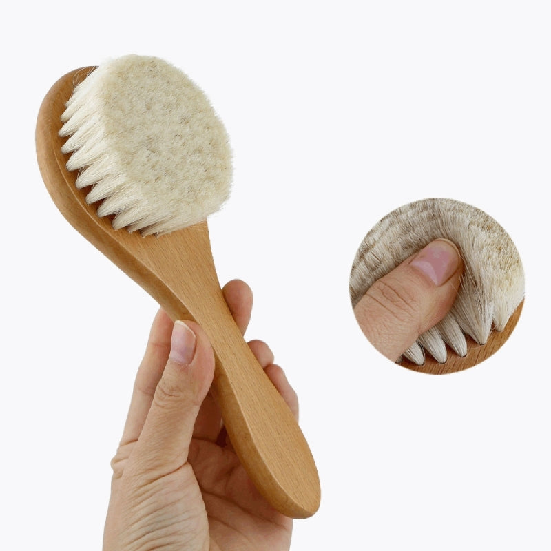 Baby Hair Brush – Natural Soft Bristle Cradle Cap Brush with Wooden Handle