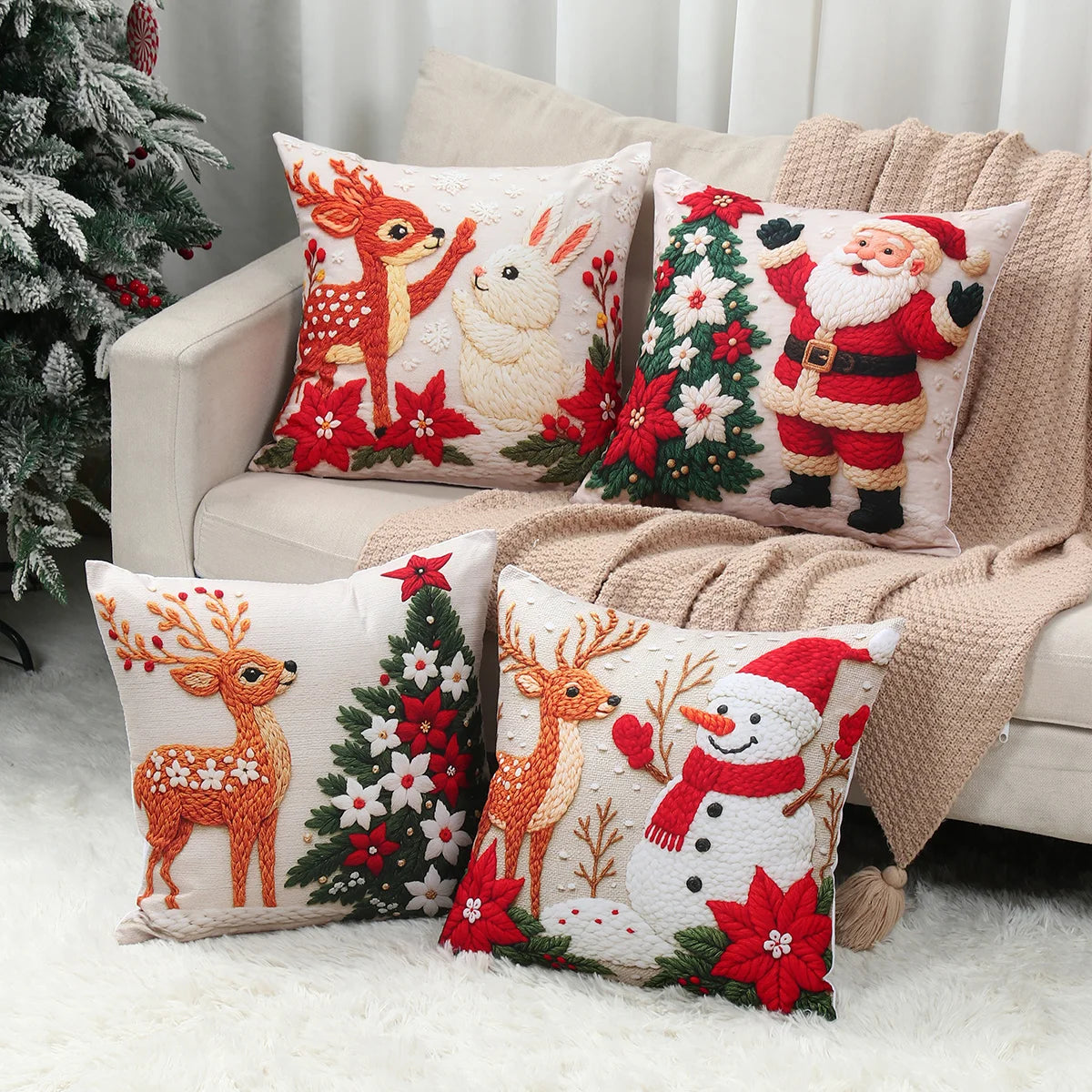4PCS Merry Christmas Pillow Covers – Holiday Decor Set
