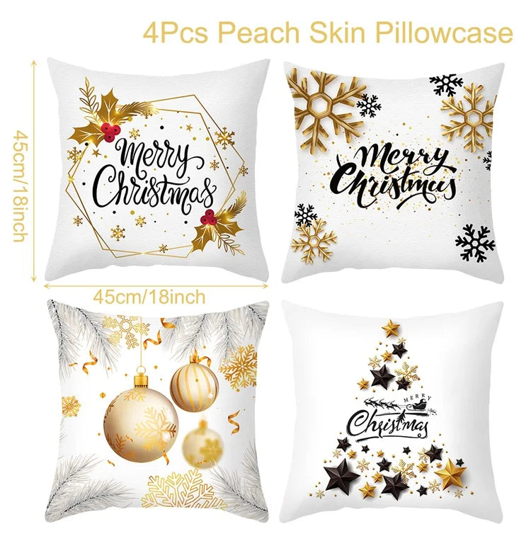 4PCS Merry Christmas Pillow Covers – Holiday Decor Set