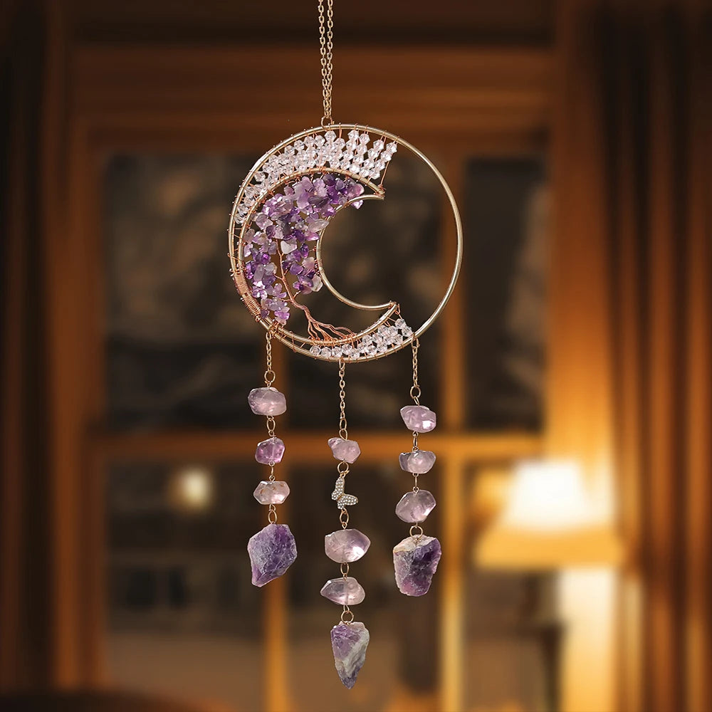 Crystal Sun & Moon Wind Chime – Rainbow Dream Catcher Hanging for Home & Garden Decor