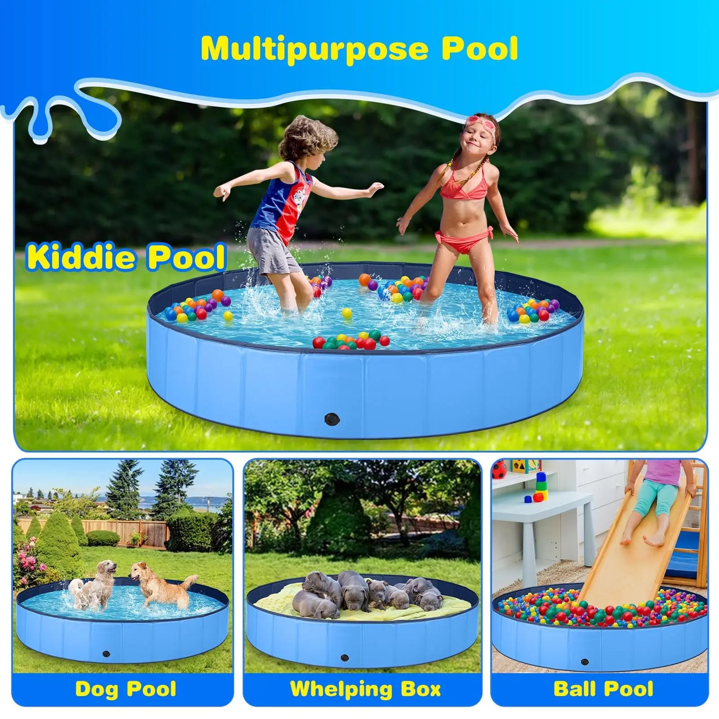 Foldable Dog Bath Pool – Collapsible Pet Swimming & Wading Tub for Small to Large Dogs & Cats