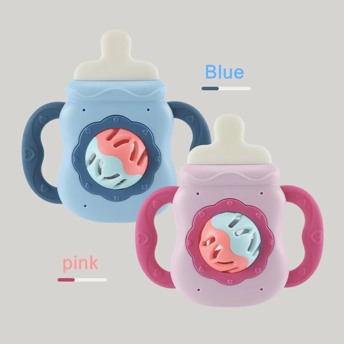 Baby Bottle Rattle Teether – Soft Handheld Toy for Newborns (BPA-Free, Bite-Safe)