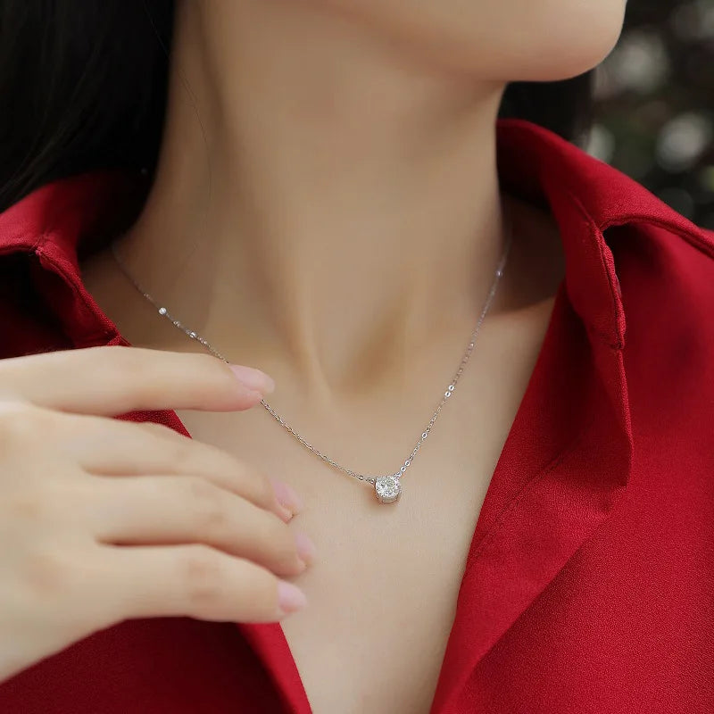 Moissanite Pendant Necklace 925 Sterling Silver – Diamond Alternative Bridal Jewelry