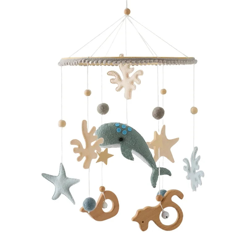 Baby Crib Mobile – Forest Animal Hanging Rattle Toy with Wooden Arm (0–12 Months)