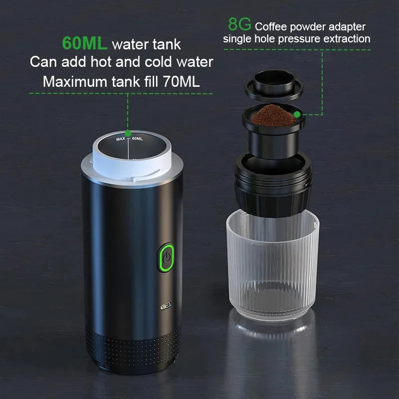Portable Wireless Espresso Machine – 3-in-1 Travel Coffee Maker for Car, Camping & Home | Capsule & Ground Coffee Compatible