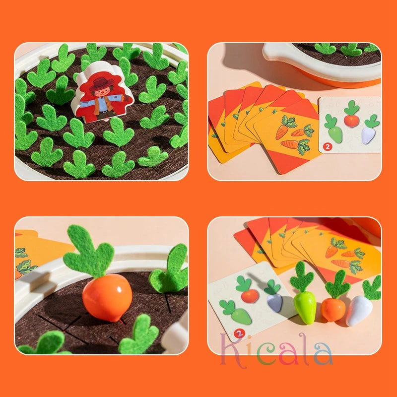 Montessori Toys for Toddlers – Educational Pull Carrot Game, Shape Sorter & Counting Toy Set for Kids A