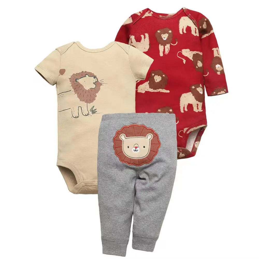 Baby Clothes Set – 100% Cotton Cartoon Bodysuit & Pants for Newborn Boys & Girls