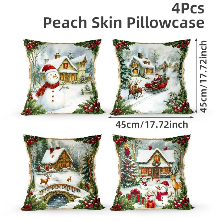 4PCS Merry Christmas Pillow Covers – Holiday Decor Set