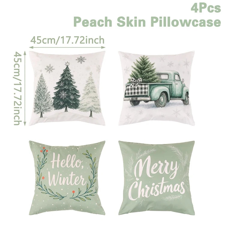 4PCS Merry Christmas Pillow Covers – Holiday Decor Set