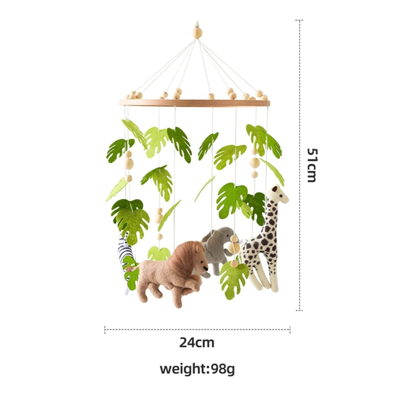 Baby Crib Mobile – Forest Animal Hanging Rattle Toy with Wooden Arm (0–12 Months)