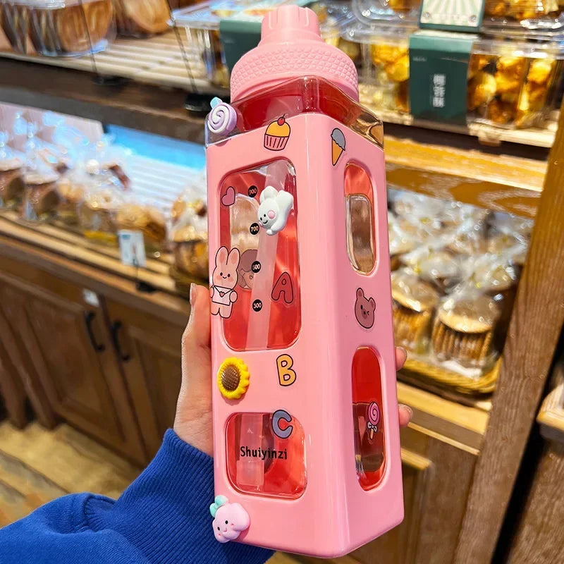 Kawaii Straw Water Bottle – Cute Leak-Proof Drink Bottle
