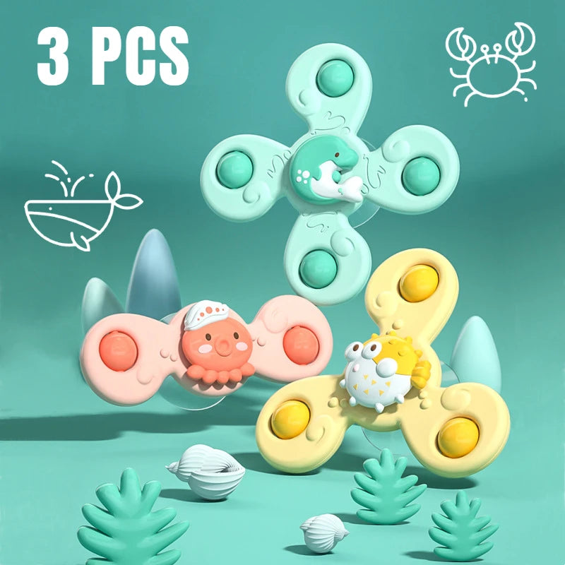 Baby Bath Suction Spinner Toys – 3PCS Set of Fidget Rattles with Suction Cups for Toddlers & Kids