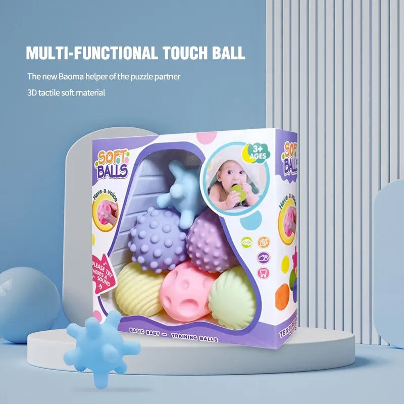 6PCS Baby Sensory Balls Set – Soft Textured Touch & Massage Toys for Infants & Toddlers – BPA-Free Rattle Balls for Tummy Time, Teething & Motor Skills