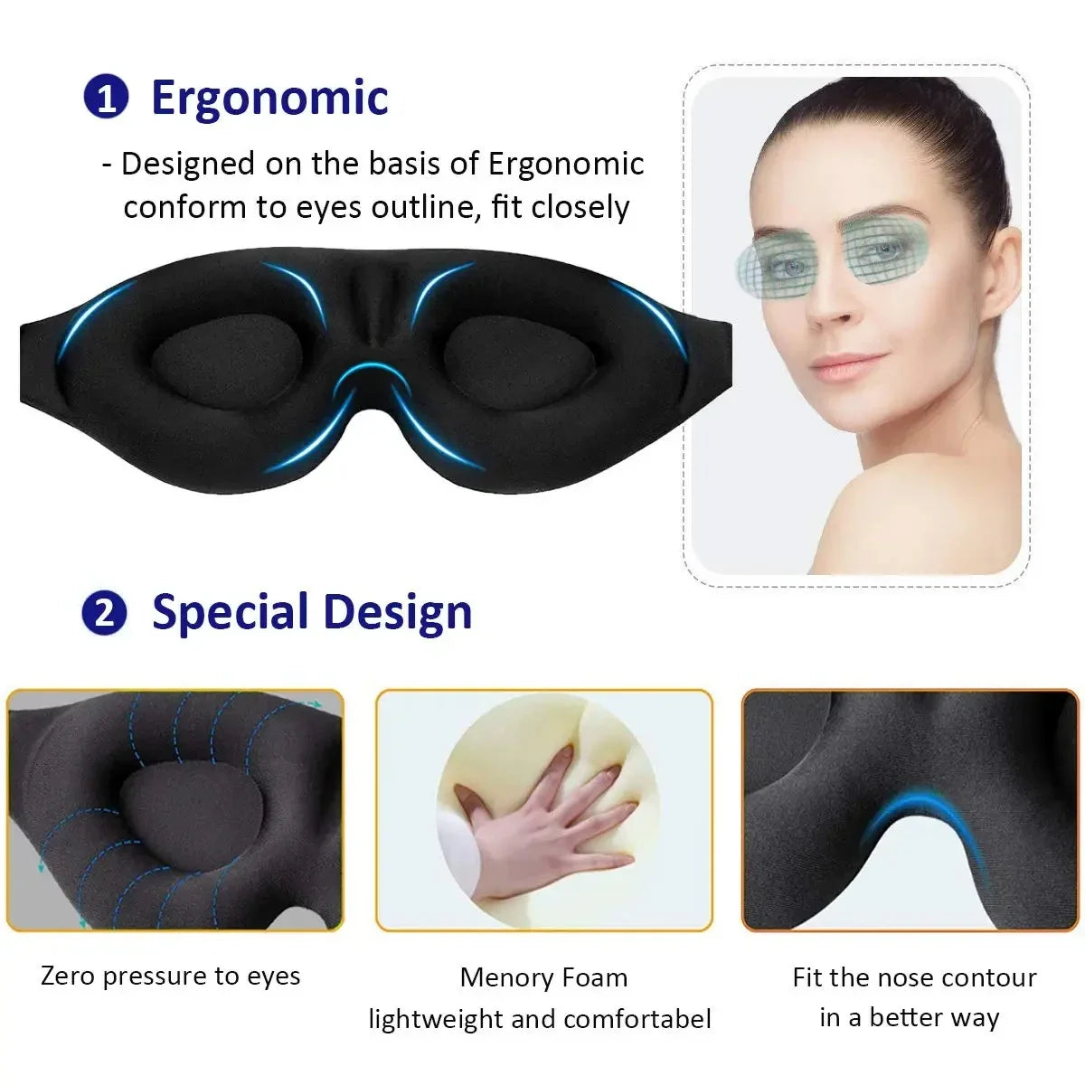 3D Blindfold Sleep Mask – Deep Sleep, Zero Pressure for Men and Women