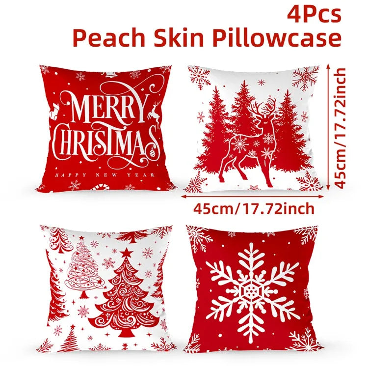 4PCS Merry Christmas Pillow Covers – Holiday Decor Set
