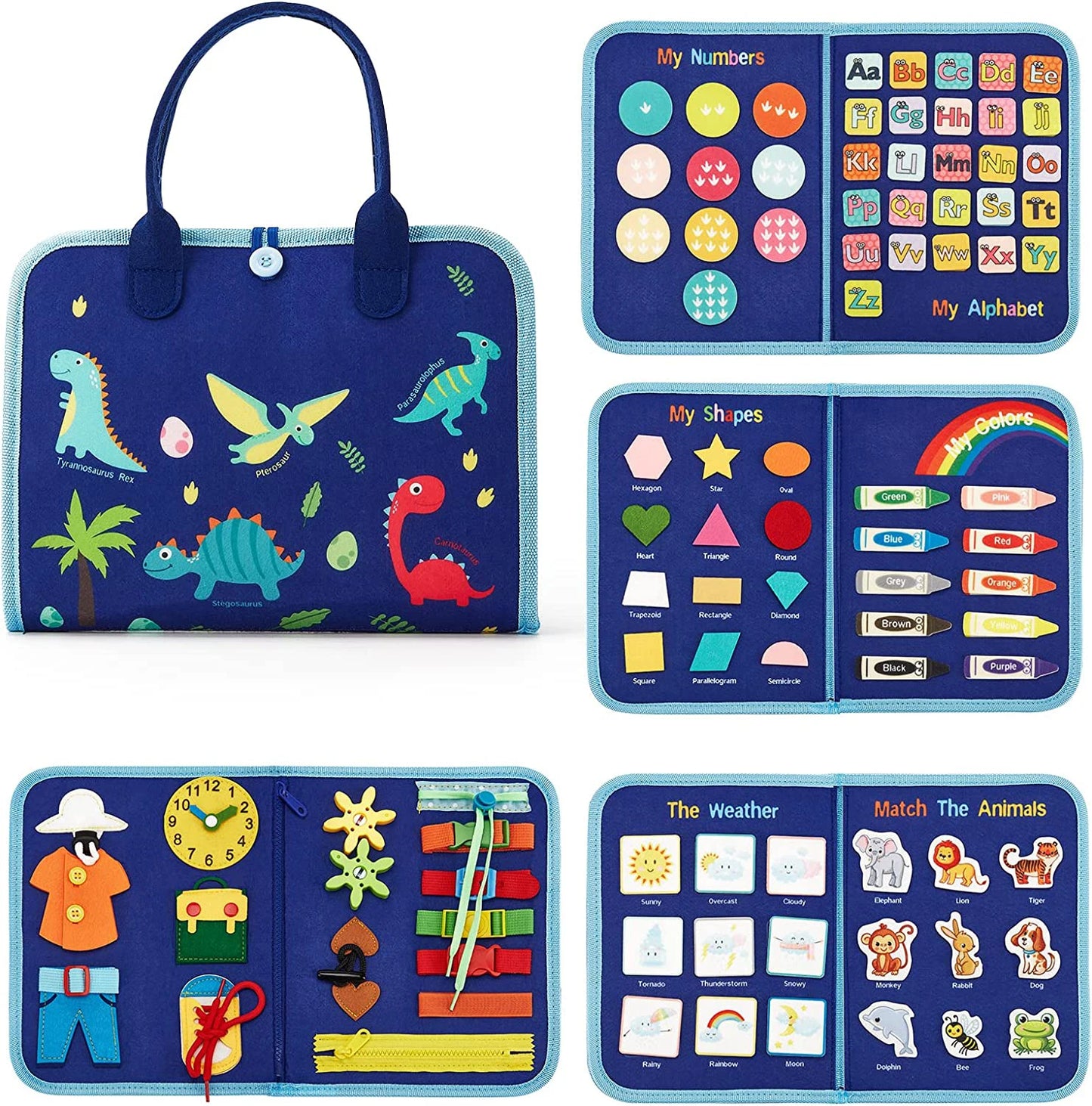 Montessori Toddler Busy Board – Sensory Learning Toy for Fine Motor Skills, Zippers, Buckles & Laces – Travel Toy for 1-4 Year Olds
