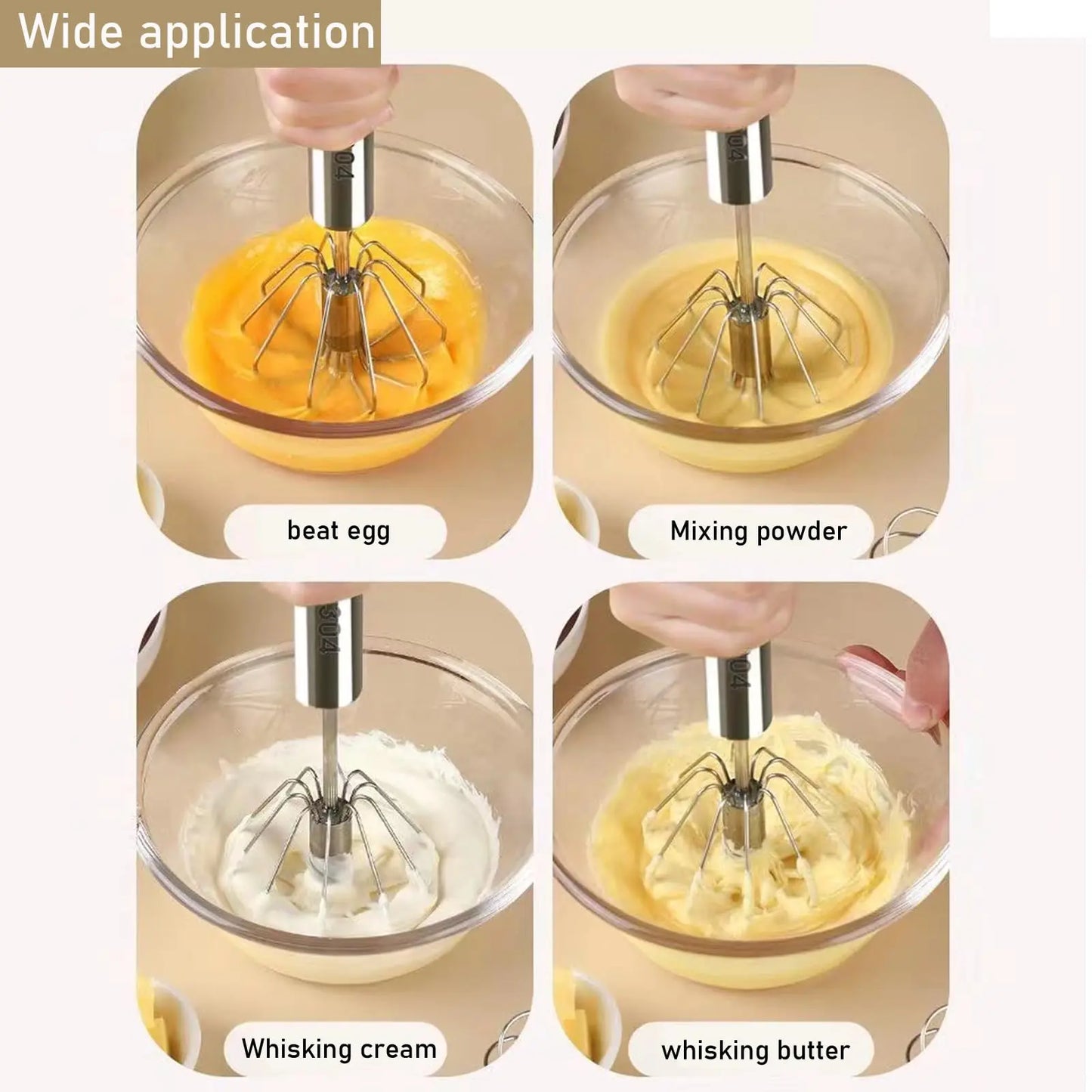 Stainless Steel Semi Automatic Egg Beater – Self Turning Hand Whisk Mixer Kitchen Gadget