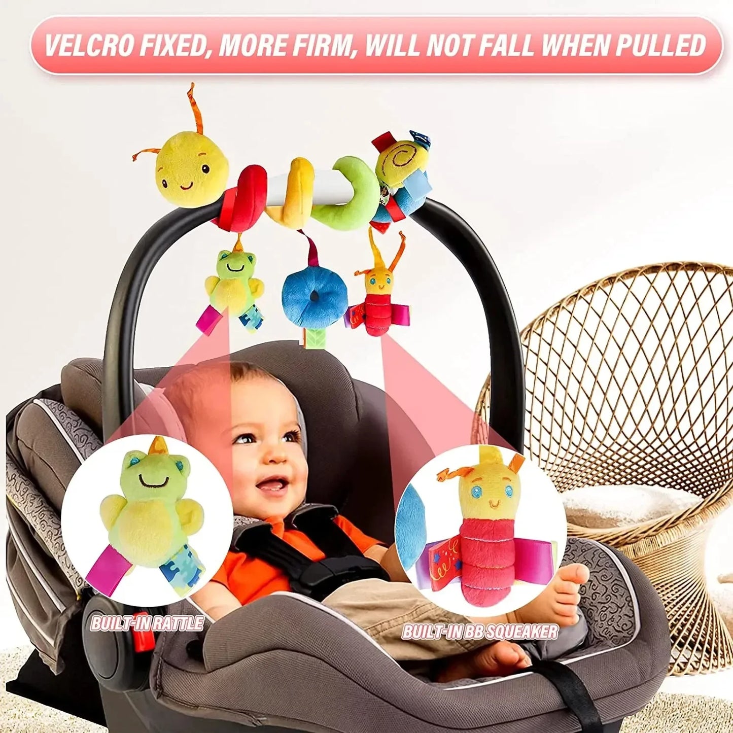Spiral Crib & Stroller Hanging Toy – Soft Plush Rattle for Newborns | Baby Mobile for Car Seat, Pram, or Cot
