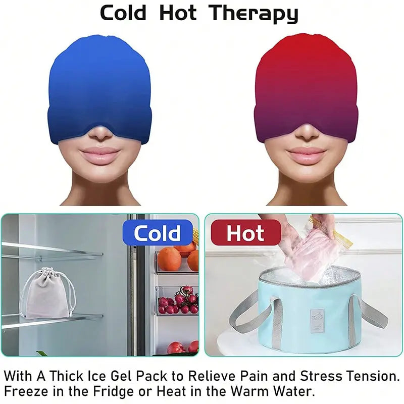 Migraine Relief Ice Headache Hat – Cold Therapy Cap & Eye Mask for Pain & Stress Relief