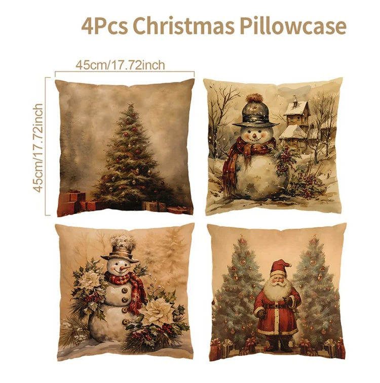 4PCS Merry Christmas Pillow Covers – Holiday Decor Set