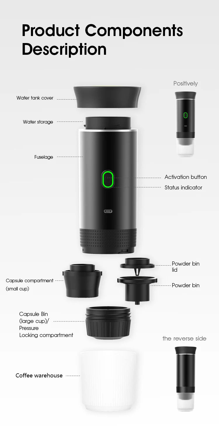 Portable Wireless Espresso Machine – 3-in-1 Travel Coffee Maker for Car, Camping & Home | Capsule & Ground Coffee Compatible