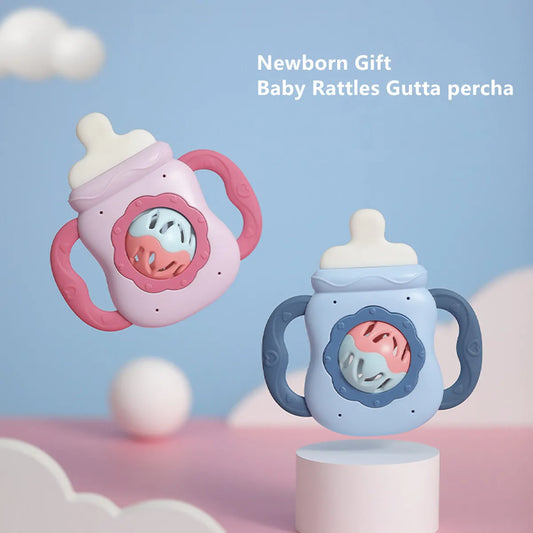 Baby Bottle Rattle Teether – Soft Handheld Toy for Newborns (BPA-Free, Bite-Safe)