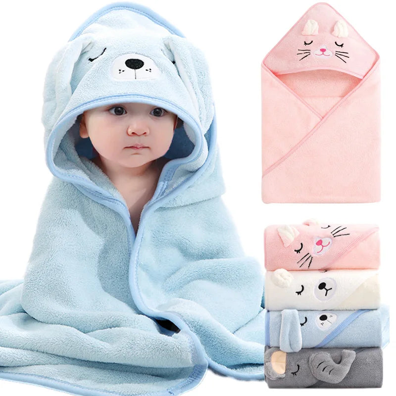 Cartoon Animal Hooded Baby Bath Towel – Soft Newborn Swaddle Blanket & Toddler Bathrobe (Unisex)