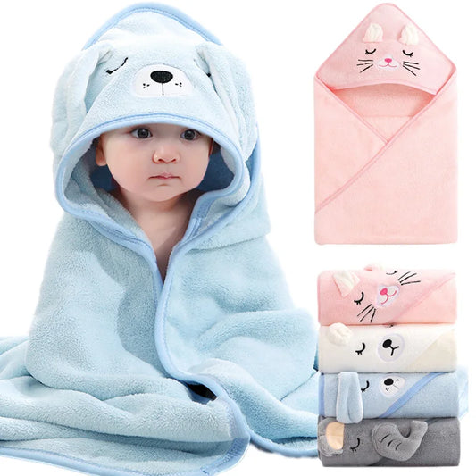 Cartoon Animal Hooded Baby Bath Towel – Soft Newborn Swaddle Blanket & Toddler Bathrobe (Unisex)