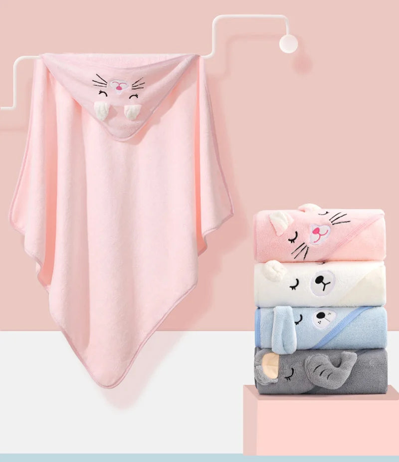 Cartoon Animal Hooded Baby Bath Towel – Soft Newborn Swaddle Blanket & Toddler Bathrobe (Unisex)