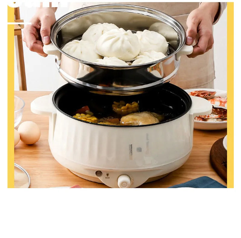 Mini Multi-Function Electric Cooker with Hot Pot & Steamer – Non-Stick 220V Portable Cooker for 1–2 People