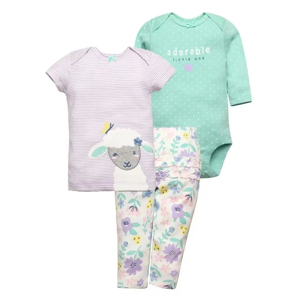Baby Clothes Set – 100% Cotton Cartoon Bodysuit & Pants for Newborn Boys & Girls