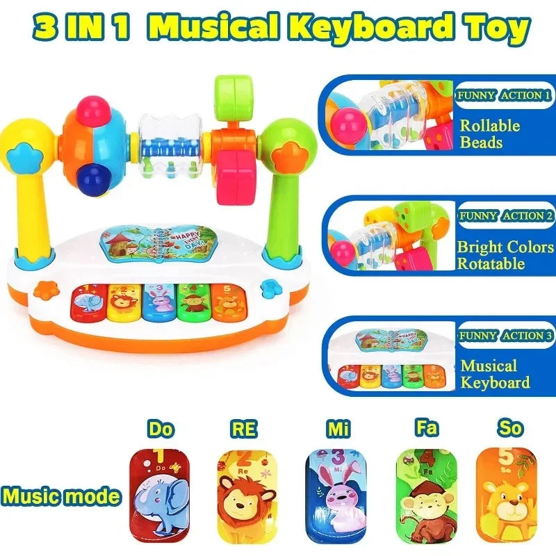 Toddler Musical Piano Toy – Rotating Keyboard with Lights and Sounds for Early Learning