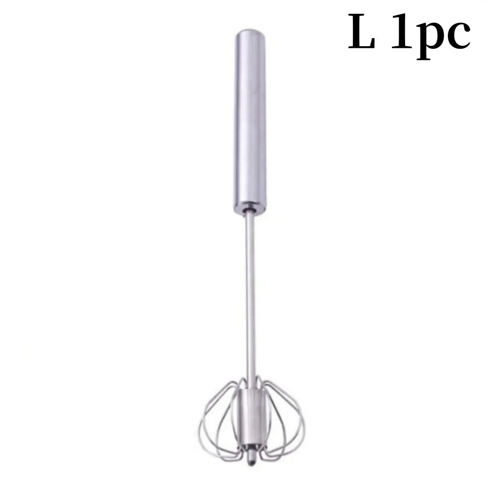 Stainless Steel Semi Automatic Egg Beater – Self Turning Hand Whisk Mixer Kitchen Gadget