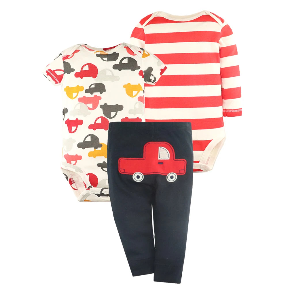 Baby Clothes Set – 100% Cotton Cartoon Bodysuit & Pants for Newborn Boys & Girls
