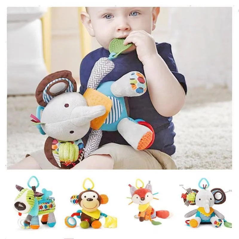 Montessori Baby Plush Animal Stroller Toys – Soft Hanging Rattle Dolls for Newborns & Toddlers