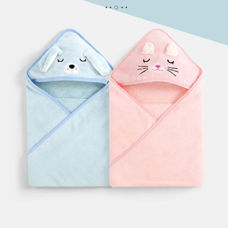 Cartoon Animal Hooded Baby Bath Towel – Soft Newborn Swaddle Blanket & Toddler Bathrobe (Unisex)