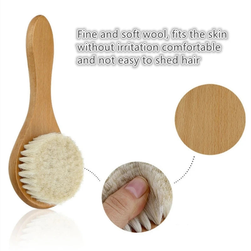 Baby Hair Brush – Natural Soft Bristle Cradle Cap Brush with Wooden Handle