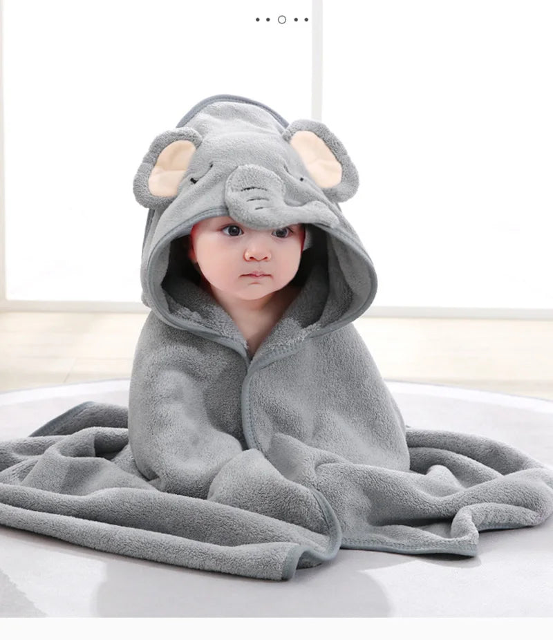 Cartoon Animal Hooded Baby Bath Towel – Soft Newborn Swaddle Blanket & Toddler Bathrobe (Unisex)