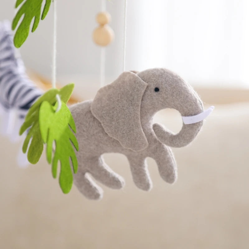 Baby Crib Mobile – Forest Animal Hanging Rattle Toy with Wooden Arm (0–12 Months)