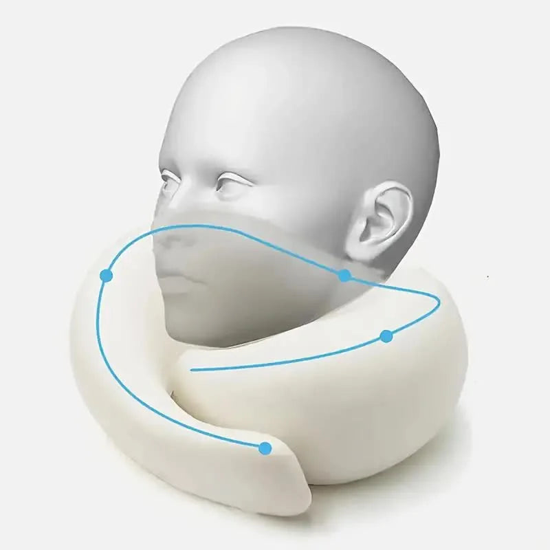 Memory Foam Travel Neck Pillow – U-Shaped Adjustable Snail Style for Airplane, Car & Office Nap Support
