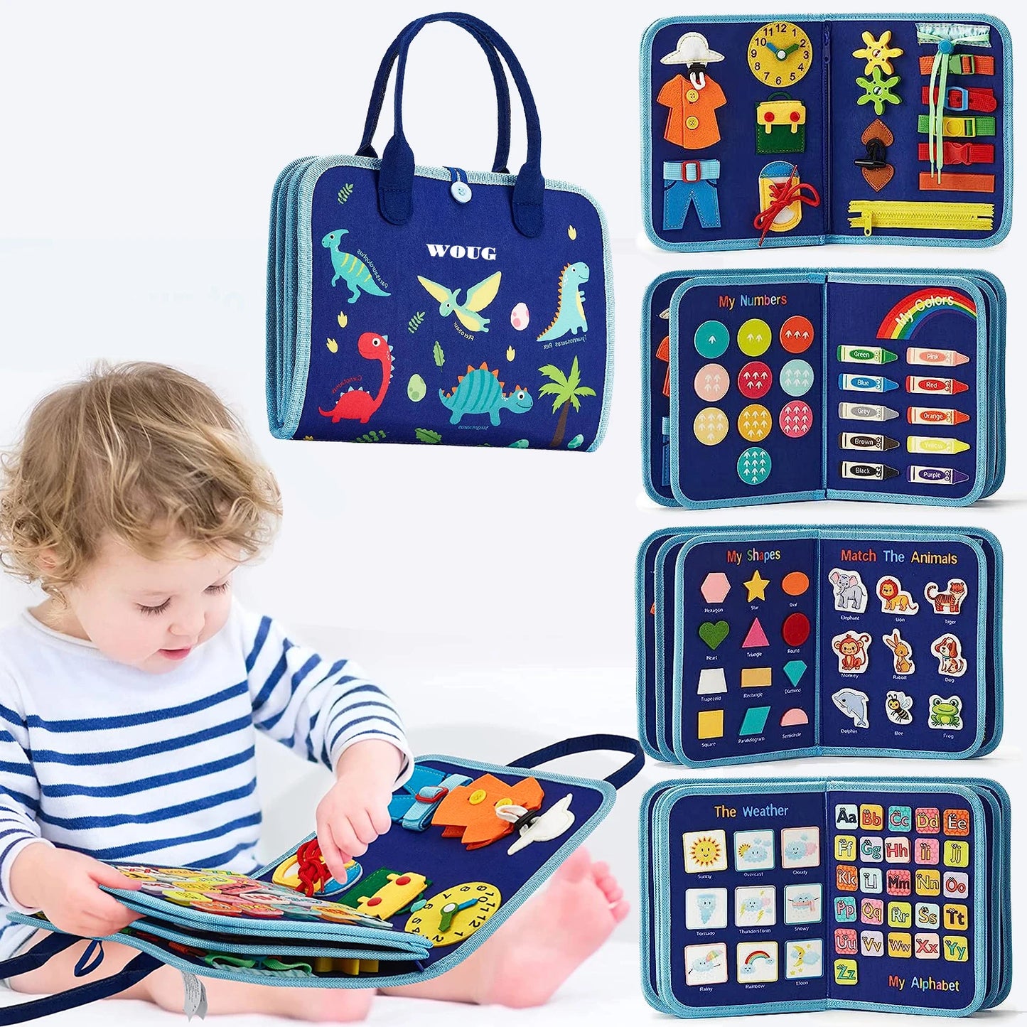 Montessori Toddler Busy Board – Sensory Learning Toy for Fine Motor Skills, Zippers, Buckles & Laces – Travel Toy for 1-4 Year Olds