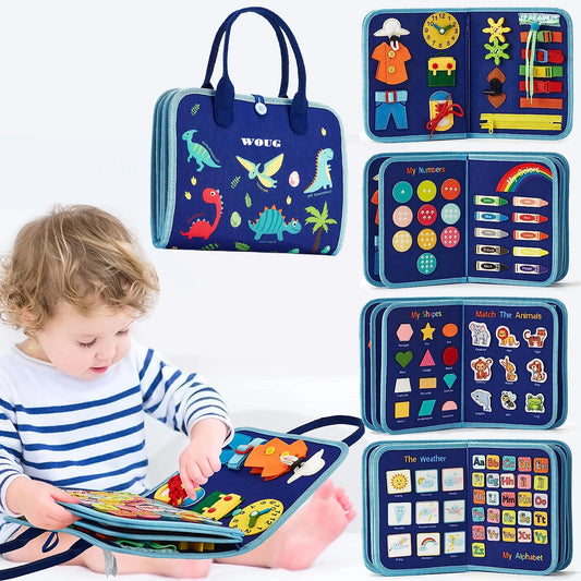 Montessori Toddler Busy Board – Sensory Learning Toy for Fine Motor Skills, Zippers, Buckles & Laces – Travel Toy for 1-4 Year Olds